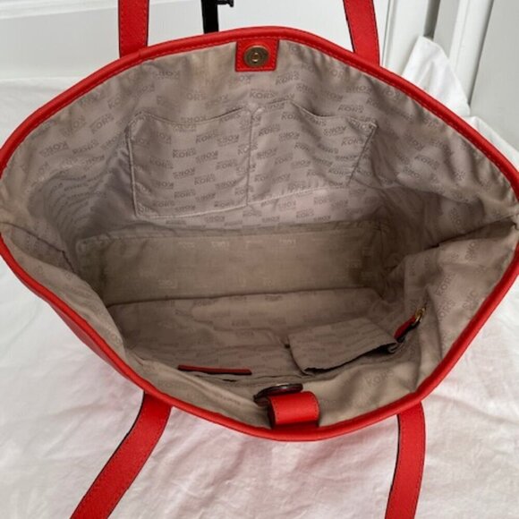 MICHAEL KORS Large Jet Set Orange Saffiano Leather Shoulder Laptop Tote Bag - Picture 12 of 16